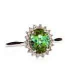 A TOURMALINE AND DIAMOND CLUSTER RING