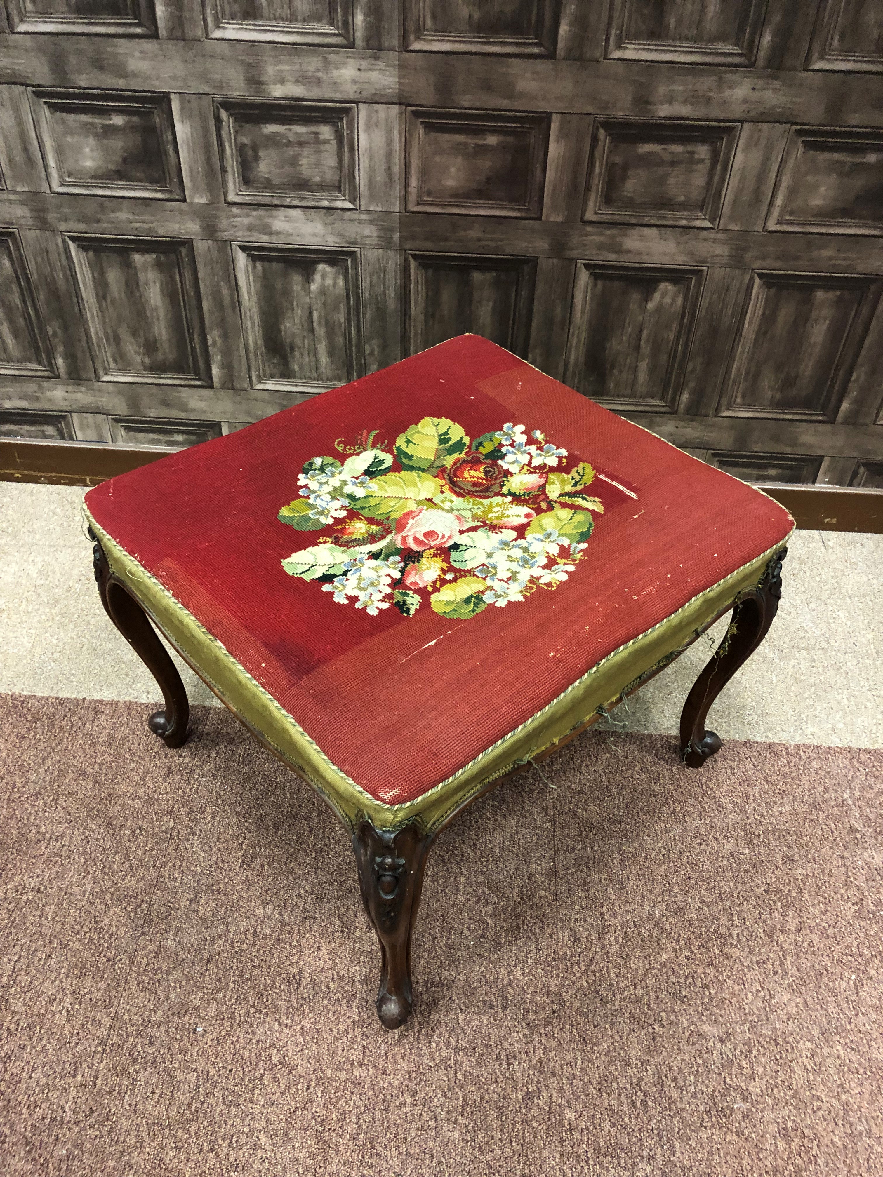 A VICTORIAN WALNUT OBLONG STOOL