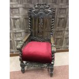 A PAIR OF VICTORIAN OAK ARM CHAIRS