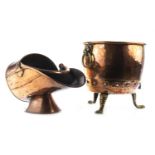 A VICTORIAN COPPER FUEL BIN AND SCUTTLE