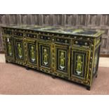 A BLACK AND POLYCHROME SIDEBOARD