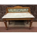 A VICTORIAN WALNUT AND KINGWOOD CROSSBANDED MARBLE TOP WASHSTAND