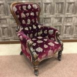 A VICTORIAN MAHOGANY BALLOON BACK ARMCHAIR