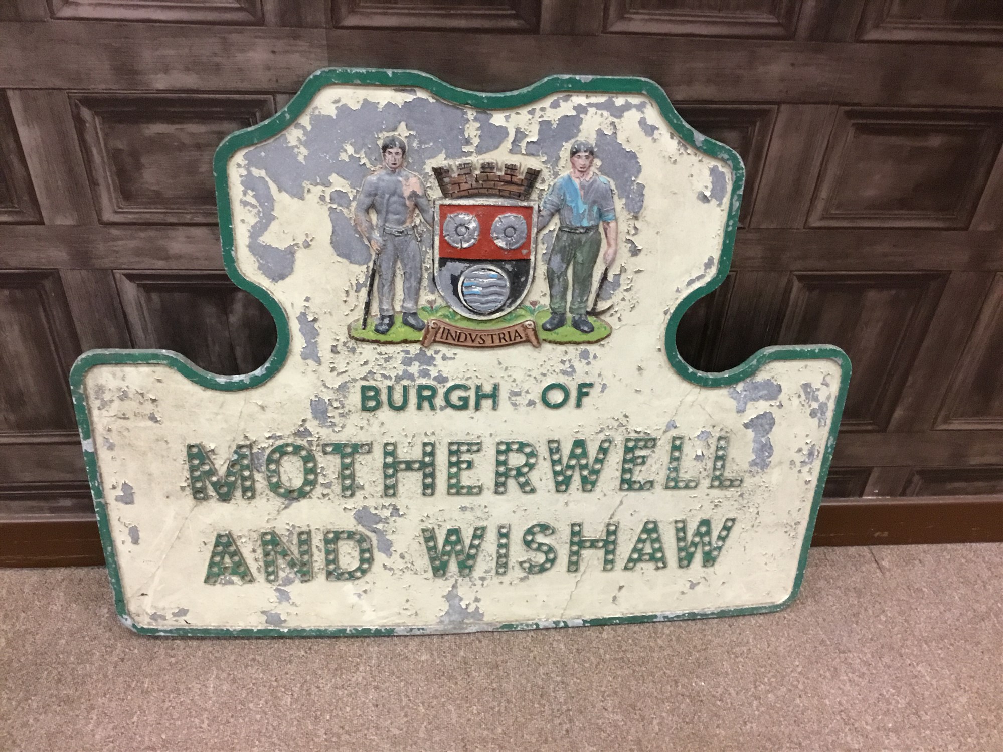 A CAST AND PAINTED METAL BURGH OF MOTHERWELL AND WISHAW STREET SIGN