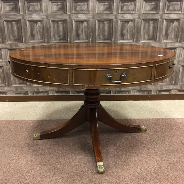 A MAHOGANY CIRCULAR DRUM LIBRARY TABLE