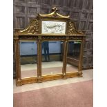A MODERN GILTWOOD CONSOLE TABLE WITH LARGE MIRROR