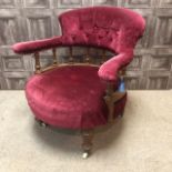 A VICTORIAN OAK FRAMED TUB CHAIR