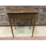 AN EDWARDIAN MAHOGANY SHERATON REVIVAL TURN OVER CARD TABLE