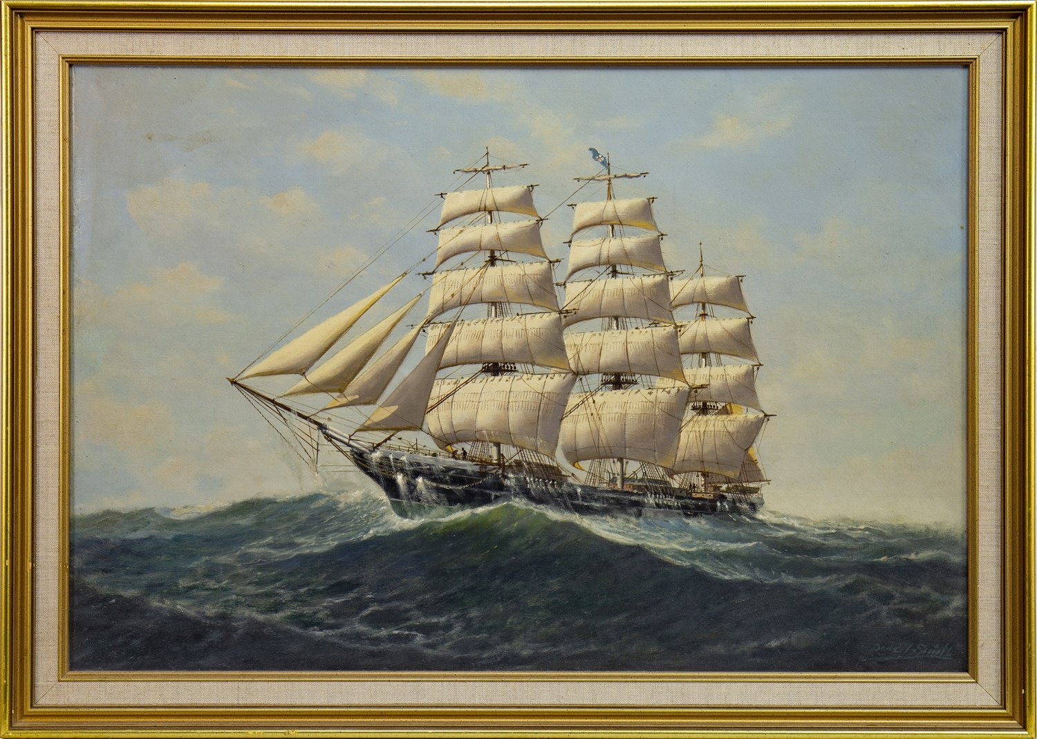 SHIP IN CHOPPY SEAS, AN OIL BY DENZIL SMITH