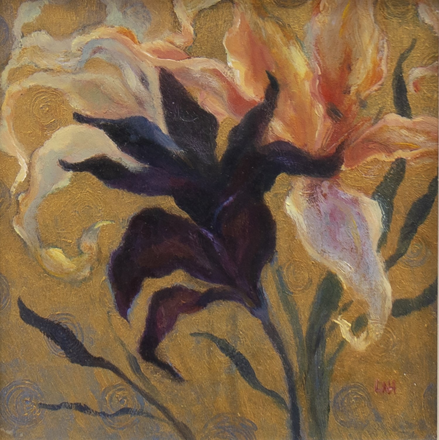 LILLIES ON GOLD, A MIXED MEDIA BY LAURA HUNTER