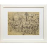 MARKET SCENE, A CHARCOAL ON PAPER BY ALEXANDER GRAHAM MUNRO