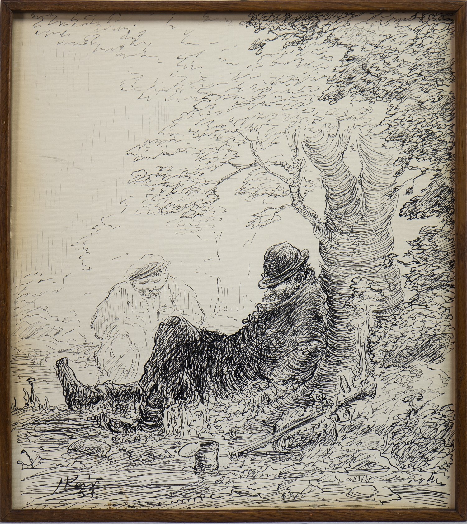 AFTERNOON SNOOZE, AN INK DRAWING BY HARRY KEIR