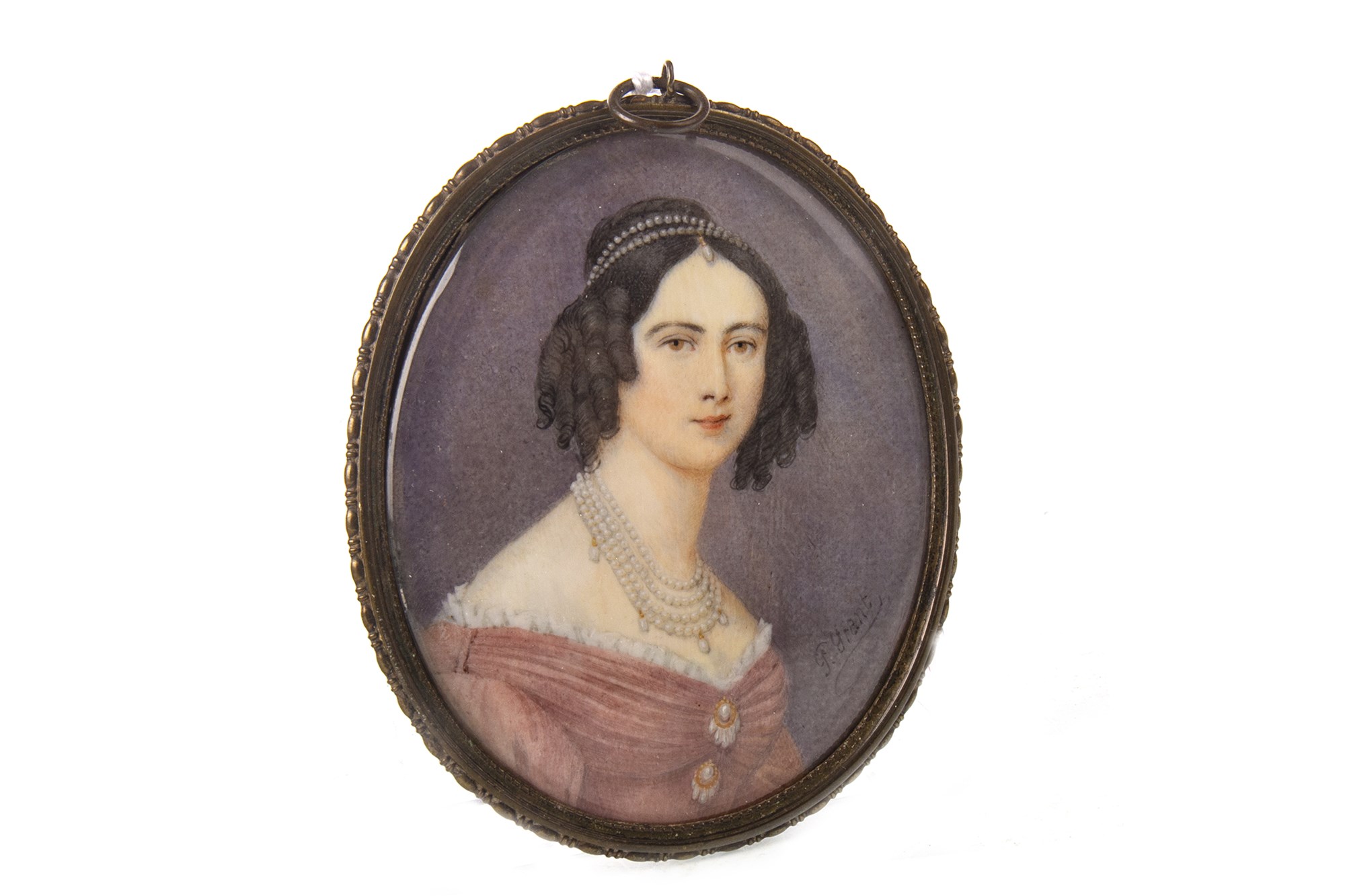 EARLY VICTORIAN PORTRAIT MINIATURE OF A LADY, A WATERCOLOUR AND GUM ARABIC ON IVORY