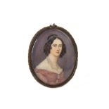 EARLY VICTORIAN PORTRAIT MINIATURE OF A LADY, A WATERCOLOUR AND GUM ARABIC ON IVORY