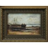 BEACHED BOAT, AN OIL BY WILLIAM FLEMING VALLANCE