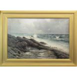 BLUSTERY DAY ON THE AYRSHIRE COAST, AN OIL BY ROBERT RUSSELL MACNEE