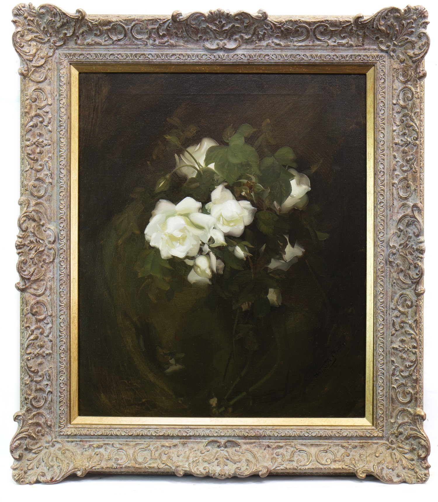 WHITE ROSES, AN OIL BY JAMES STUART PARK