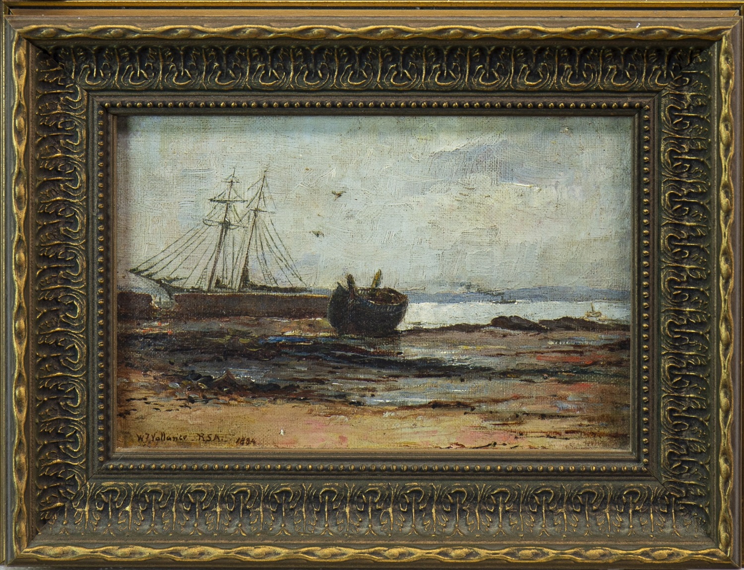 BEACHED BOAT, AN OIL BY WILLIAM FLEMING VALLANCE - Image 2 of 2