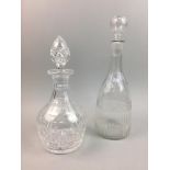 A TUDOR GLASS DECANTER AND STOPPER AND OTHER DECANTERS