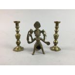 A BRASS FIGURE OF HINDU GOD VISHNU AND OTHER BRASS WARE