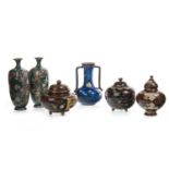 A PAIR OF CLOISONNE VASES AND OTHER ITEMS