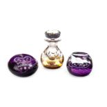 A CAITHNESS PERFUME BOTTLE AND TWO CAITHNESS PAPERWEIGHTS