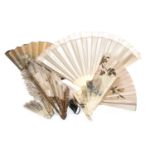 A LOT OF TWO VICTORIAN OSTRICH FEATHER AND IVORY HAND FANS AND OTHERS