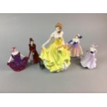 A ROYAL DOULTON FIGURE OF SUMMER AND FOUR COALPORT FIGURES