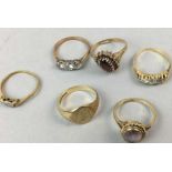 A DIAMOND FIVE STONE BOAT SHAPED RING AND FIVE OTHER GOLD RINGS