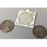 A 1887 VICTORIA CROWN AND TWO OTHER COINS