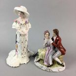 A COALPORT FIGURE OF A LADY AND A CONTINENTAL FIGURE GROUP