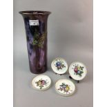 A LUSTRE VASE AND FOUR ROYAL WORCESTER DISHES