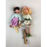 TWO PELHAM PUPPETS, A VINTAGE DOLL AND DOMINOES