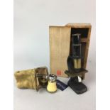 A PAIR OF OPERA GLASSES AND A LIZARS MICROSCOPE