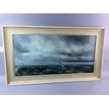 BOATS ON A STORMY SEA, AN OIL BY YVETTE G