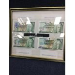 A FRAMED COLLECTION OF COMMEMORATIVE ROYAL BANK OF SCOTLAND ONE POUND £1 NOTES