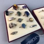 A LOT OF SILVER, GEM SET AND OTHER DRESS RINGS