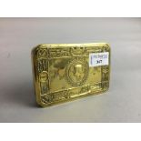 A BRASS CHRISTMAS 1914 BOX, A COIN BRACELET AND OTHER ITEMS