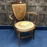 AN EDWARDIAN MAHOGANY UPHOLSTERED BEDROOM CHAIR