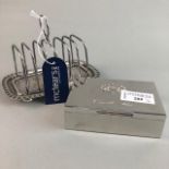 A SILVER PLATED TOAST RACK AND OTHER PLATED ITEMS