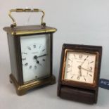 A JAEGER LECOULTRE TRAVELLING TIMEPIECE AND A SMALL CARRIAGE CLOCK