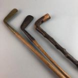 A PUTTER BY J. ANDERSON OF PUTTER, ANOTHER PUTTER AND A WALKING STICK