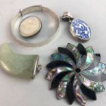 A FILIGREE BUTTERFLY BROOCH AND OTHER SILVER AND COSTUME JEWELLERY