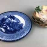 A SET OF FOUR FLORAL DECORATED FRUIT PLATES, A SERVING DISH AND OTHER CERAMICS