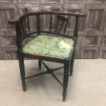 A LATE VICTORIAN MAHOGANY INLAID CORNER CHAIR AND A SIDE TABLE