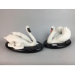 A FRANKLIN MINT 'UNDER HER WING' SWAN FIGURE GROUP AND ANOTHER FIGURE