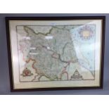 A REPRODUCTION MAP OF YORKSHIRE, ANOTHER MAP AND THREE PICTURES