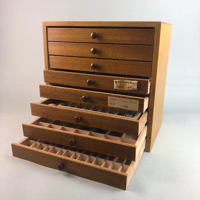 A MINIATURE CHEST OF EIGHT DRAWERS WITH PRINTERS TYPE