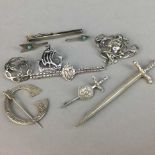 A SCOTTISH SILVER KILT PIN BY ROBERT ALLISON AND SILVER BROOCHES