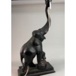 A CARVED WOODEN ELEPHANT TABLE LAMP AND TWO OTHER LAMPS